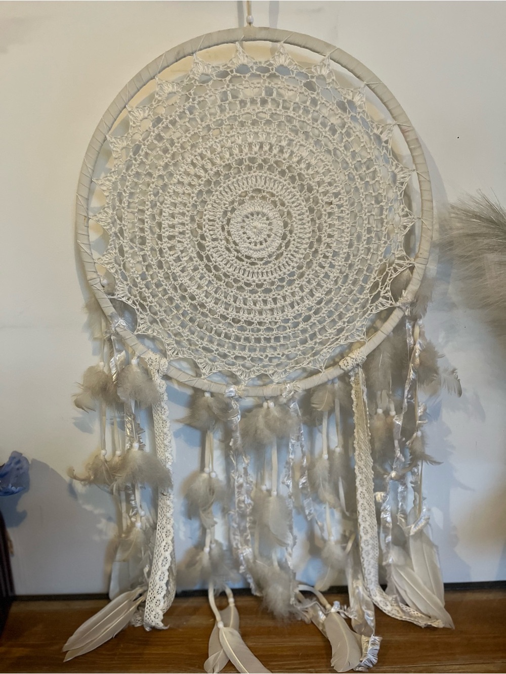 Handmade Cream Crochet Dreamcatcher Wall Hanging
